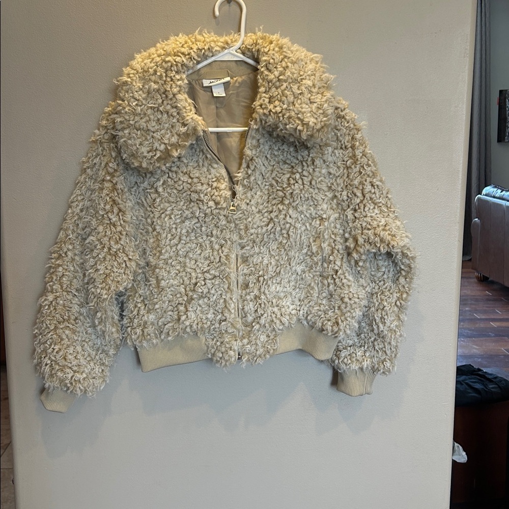 MONKI FAUX FUR SHEARLING BOMBER JACKET size small